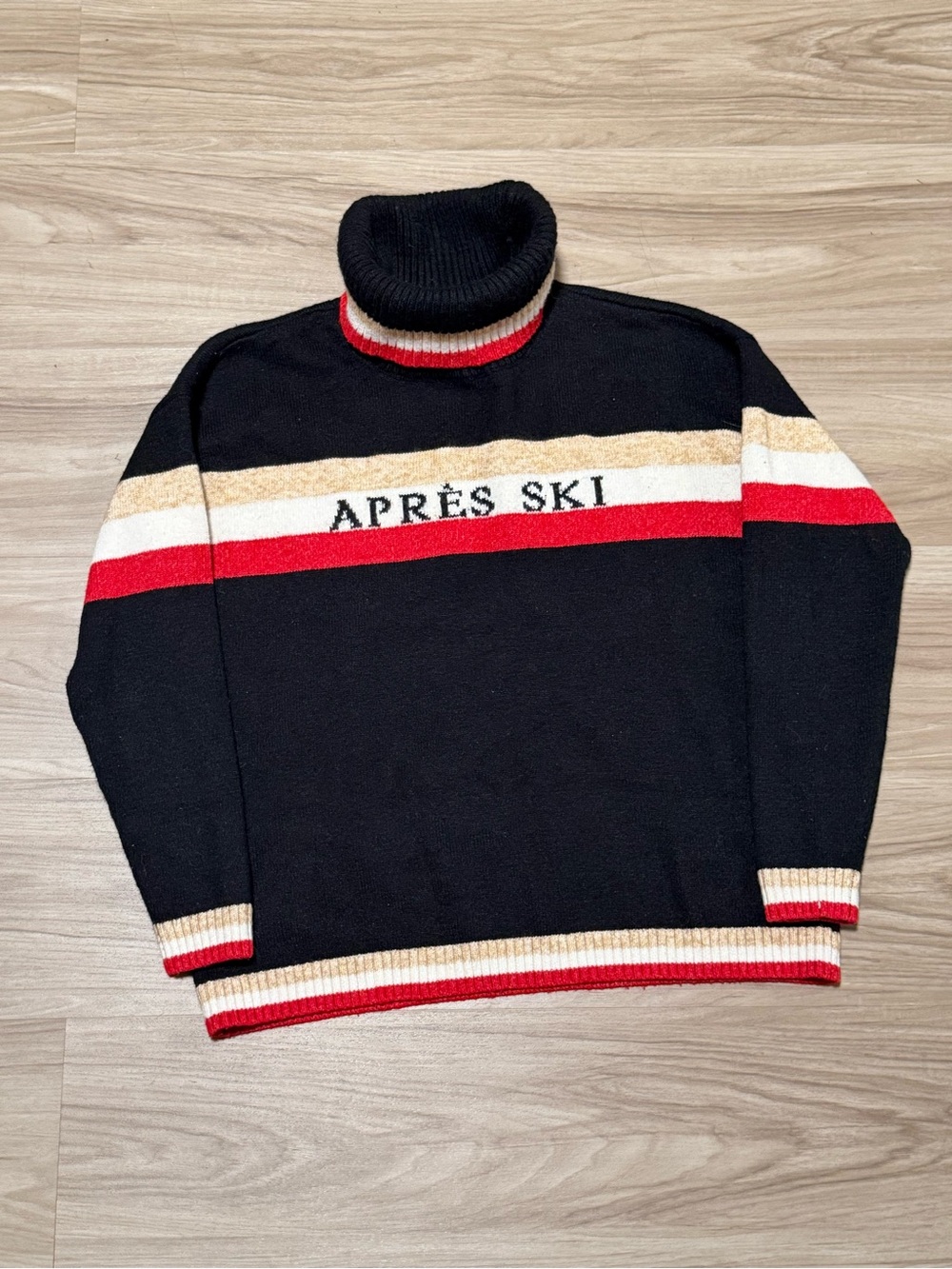 Vintage Style Lou & Grey Black Aprés Ski Striped Turtleneck Sweater S